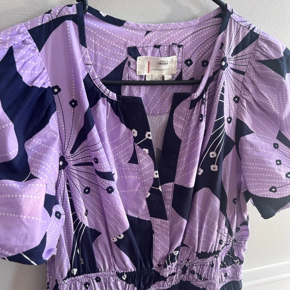 ✨ Anthropologie Purple Floral Print Dress | Elastic Waist ✨ - Picture 5 of 8